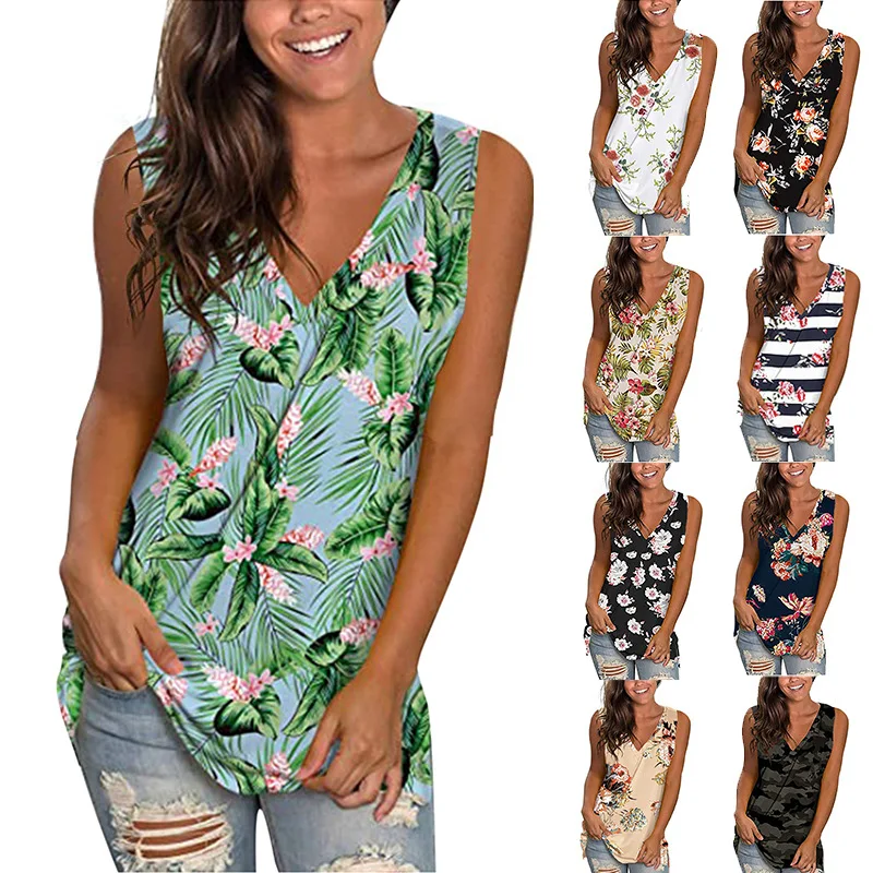 

Свободная женская футболка с v-образным вырезом, жилет 202, хлопковый удобный дышащий женский топ с принтом, модная повседневная одежда