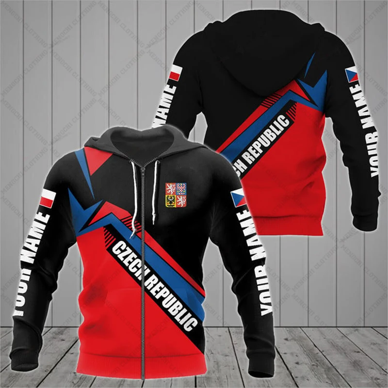 Customize Czech Republic Emblem Zipper Hoodies Loose Unisex Oversize Sweatshirts Winter Casual Streetwear Tops Pullover