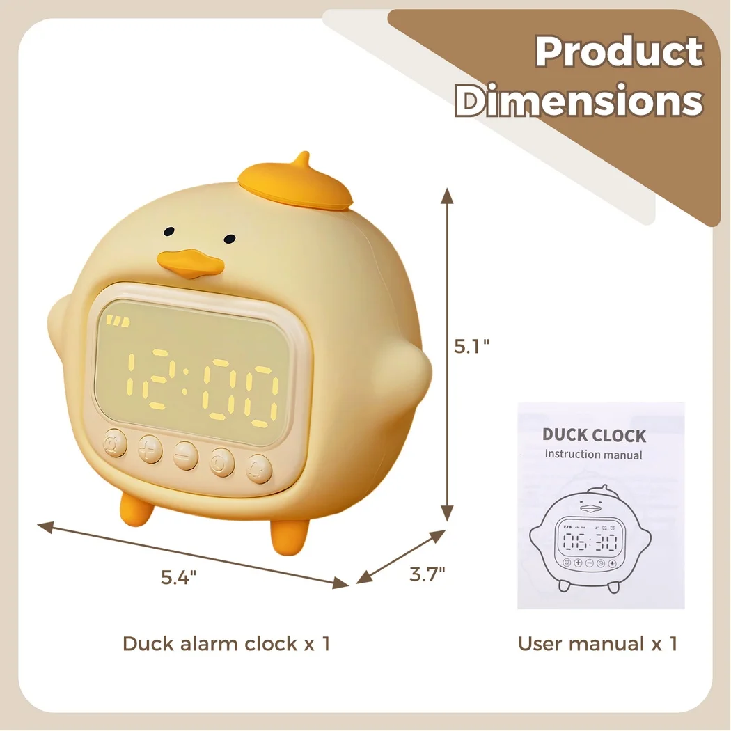 Duck Alarm Clock Cute Duck Alarm Soft Night Light Duck Alarm Brightness Adjustable Rechargeable Portable Lamp for Bedroom Room