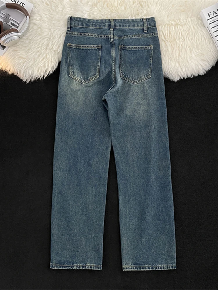 Calças jeans direitas extragrandes para mulheres, jeans baggy azul, calça Harajuku, Y2K, vintage dos anos 90, japonês, estilo anos 2000, roupas da moda