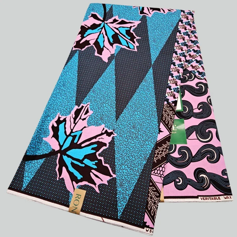 

6 ярдов длинная хлопковая восковая ткань в африканском стиле с принтом для шитья синего розового платья, дивана, занавеска, скатерть шириной 120 см, R2754