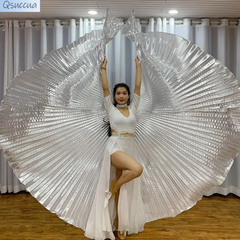 Alas Doradas para danza del vientre para adultos, accesorios de baile, alas de espectáculo de danza india, 360 grados