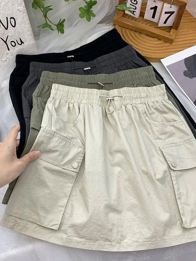 

plus Size Women's Vintage High Waist A-Line Skirt Pure Color Elastic Waist ket Design Summer Faion plus Size Skirts