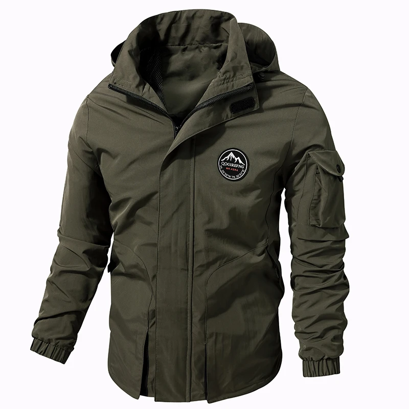 

Waterproof Jacket Men Outdoor Softshell Zip Up Hooded Jacket Windbreaker Hiking Camping Coats Lightweight Spring Autumn Coats