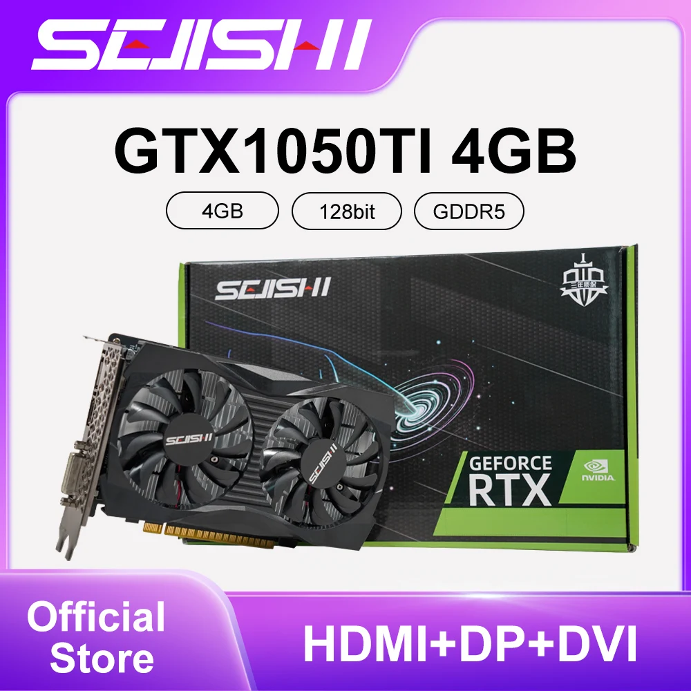 SEJISHI-NVIDIA Geforce GTX1050Ti Placa gráfica NVIDIA, Placa de vídeo, GDDR5, 4GB, 128Bit, 14NM, GPU, Placa de vídeo, Novo