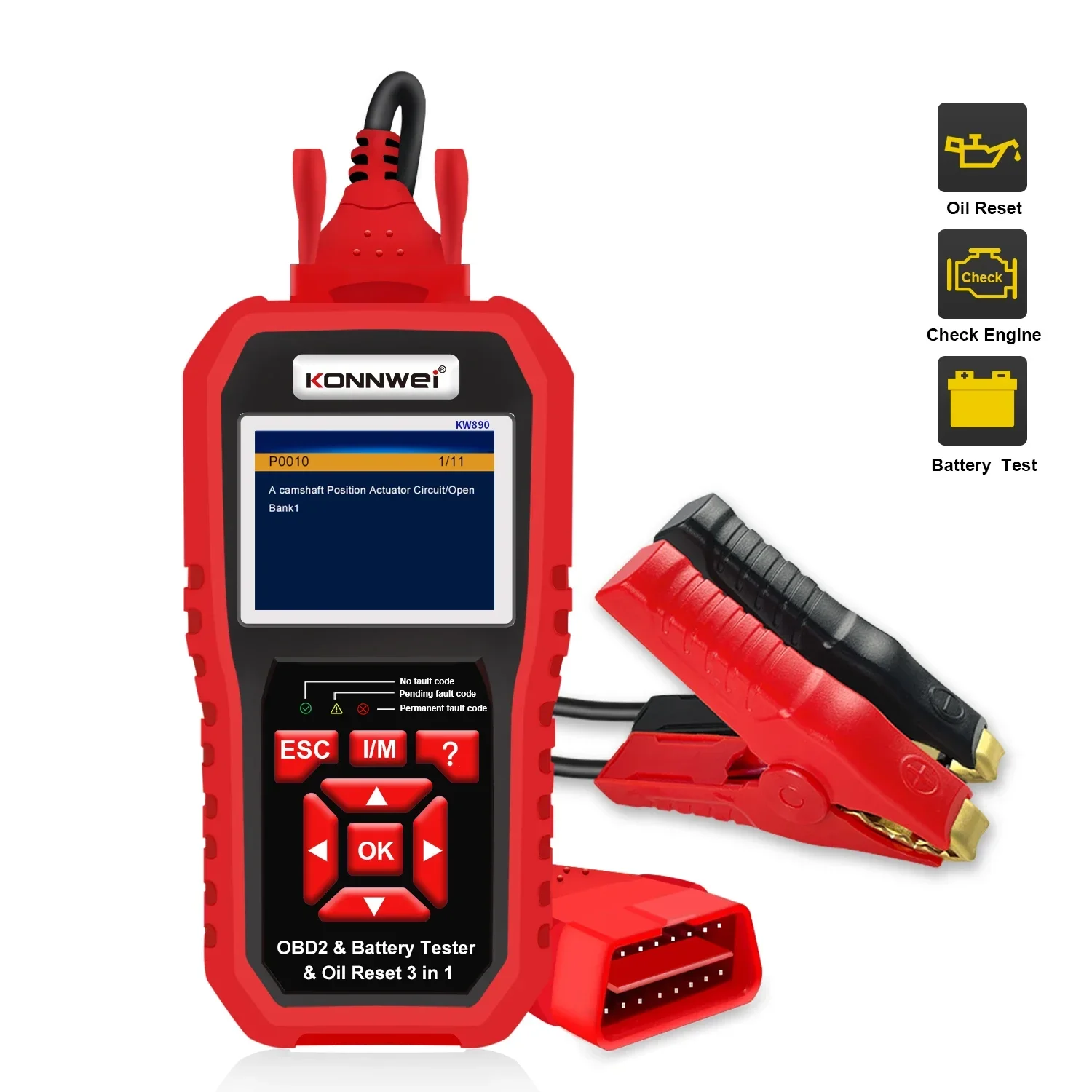 KONNWEI KW890 Oil Reset OBD2 Scanner Car Professional Battery Tester Analyzer Engine Check Automotive Code Reader Diagnose Tool