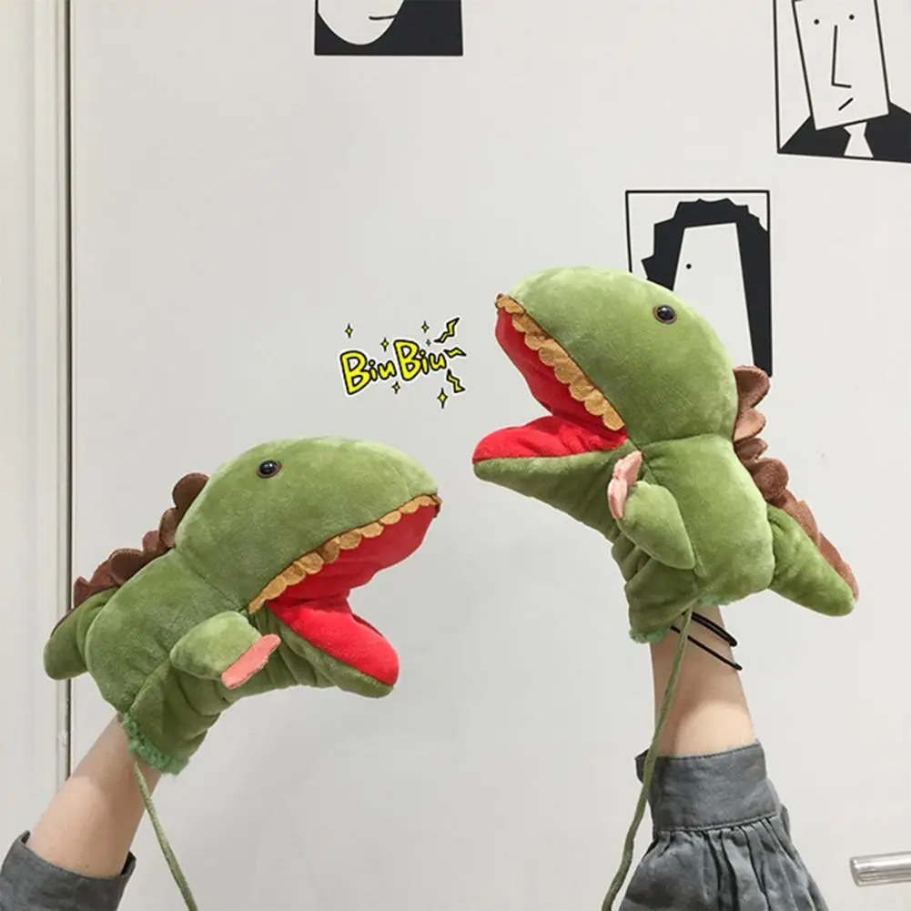 1 Pair Dinosaur Hand Gloves Cartoon Realistic Fabric Open Mobile Mouth Hand Puppet Toys for Kids