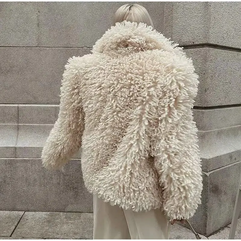 2024 autumn and winter fashion casual women\'s clothing lapel, imitation fur plush cardigan jacket, lamb wool comfortable