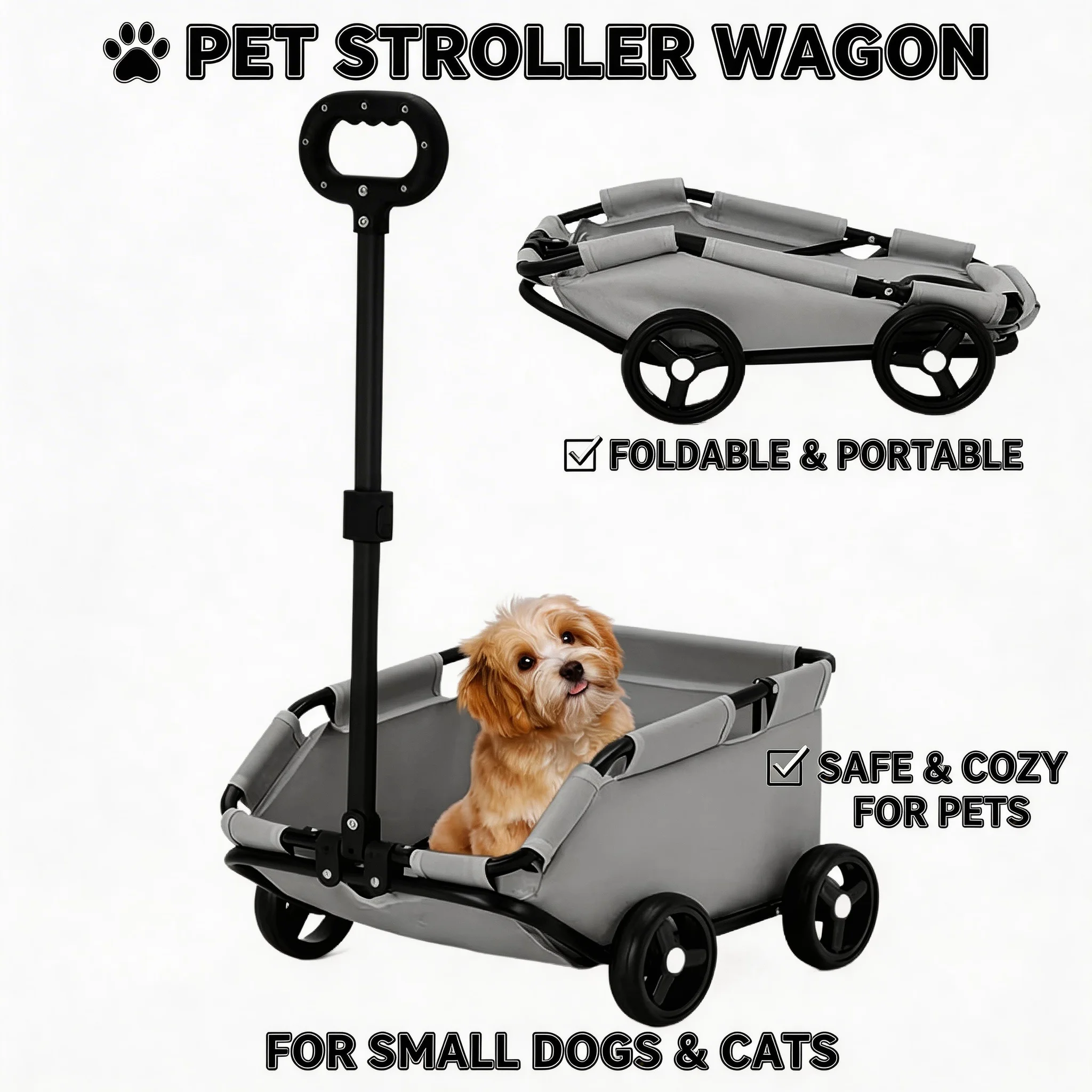 Dog Stroller 4 Wheels Folding Dog Cart Pet Stroller for Travelling Shopping  Walking Playing for Small Dogs Cats Handcart - AliExpress 15