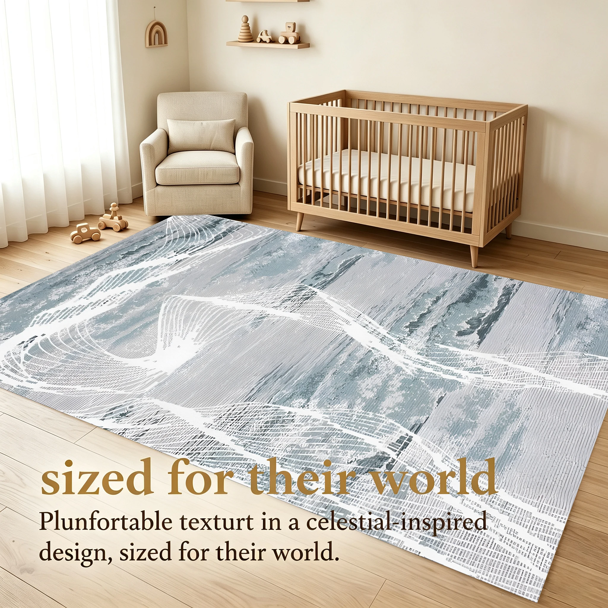 2D Carpet with Gray Blur Flowing Line Pattern in Modern Simple Style for Living Room and Bedroom