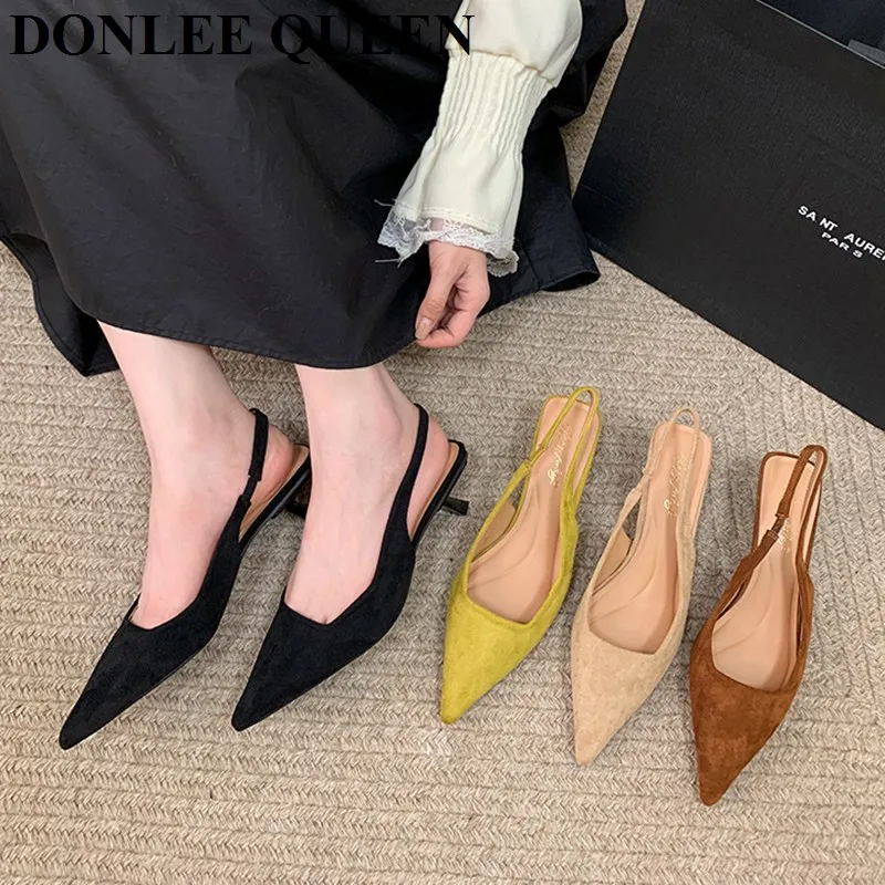 Sandals Women Spring New Fashion Women\'s Sandals 2024 Pointed Pumps Brand Shoes Office Dress Shoes Low Heels Slip On Mules Mujer