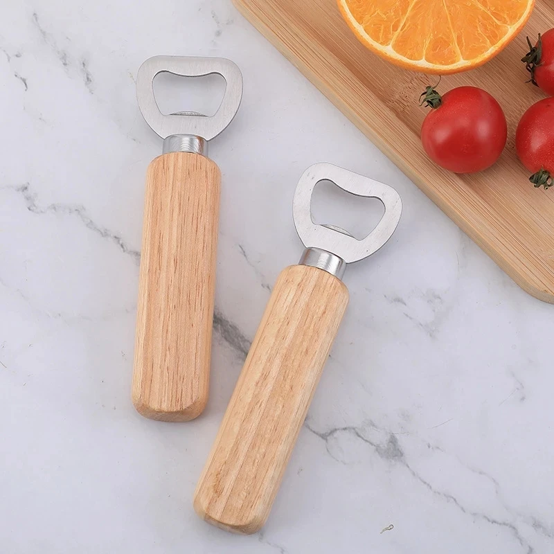 

40/50PCS Solid Metal Beer Openers with Strong Wood Handle Custom Printing LOGO Personalization Wedding Favors