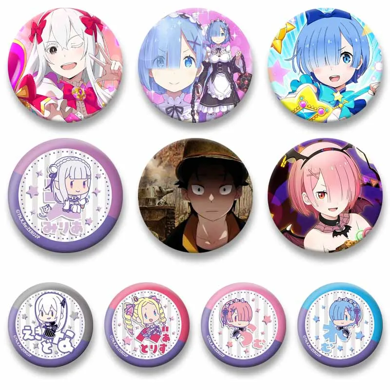 

Cute Anime Subaru Natsuki Emilia Rem Enamel Pin Cartoon Character Round Brooch Badges for Bag Kawaii Jewelry Gifts for Friends