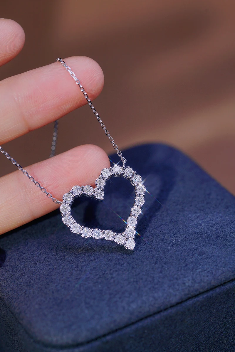 KUGG 18K White Gold Necklace Romantic Heart Design 0.56carat Real Natural Diamond Pendant Necklace for Women Engagement Jewelry