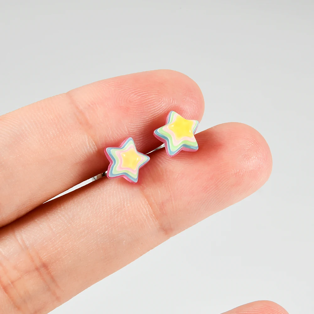 1pcs Rainbow Pyramid Conical Star Tongue Rings Stainless Steel Multicolor Tongue Studs Barbell Piercing Body Jewelry 14G