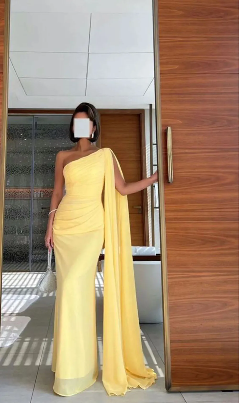 SoDigne-vestido de gasa amarillo para mujer, traje plisado de un hombro, para fiesta de boda y graduación