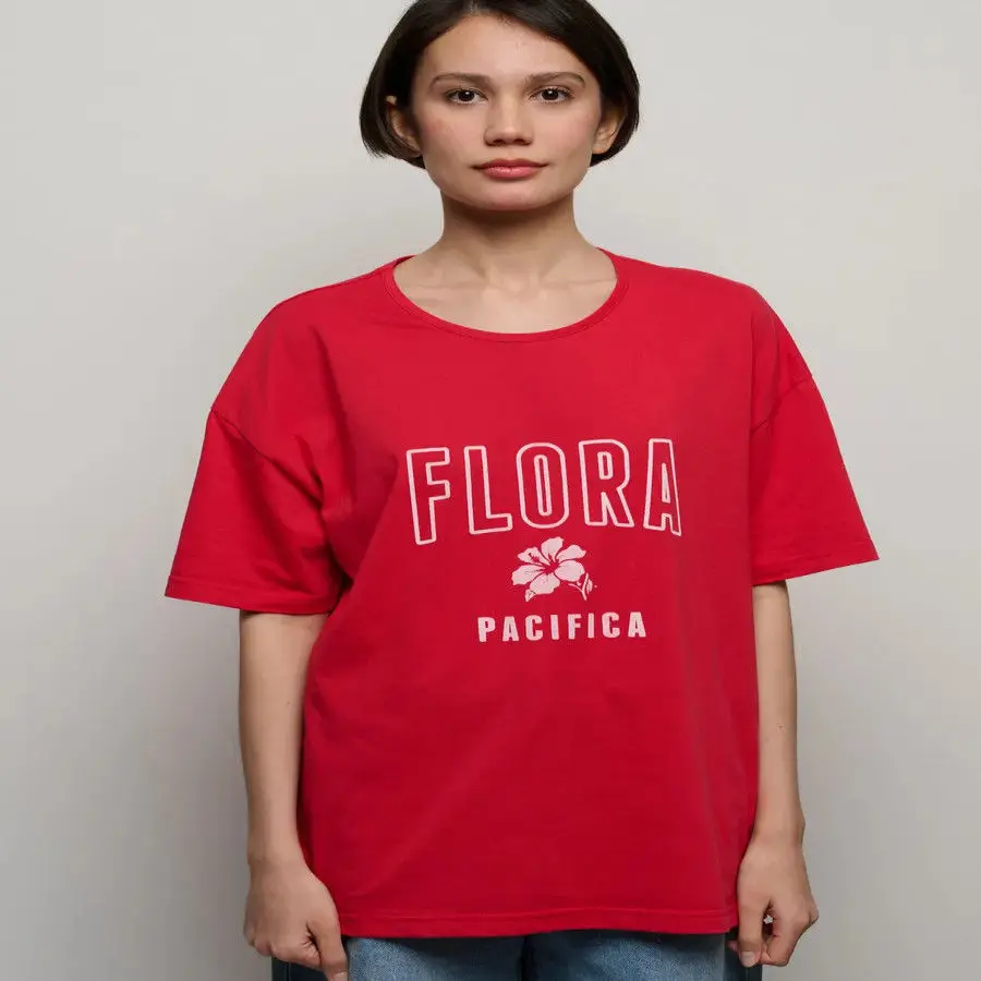 100% pur coton confortable été rouge T-shirts Chic Design flore Unique imprimé Simple ample élégant hauts rue mode dame