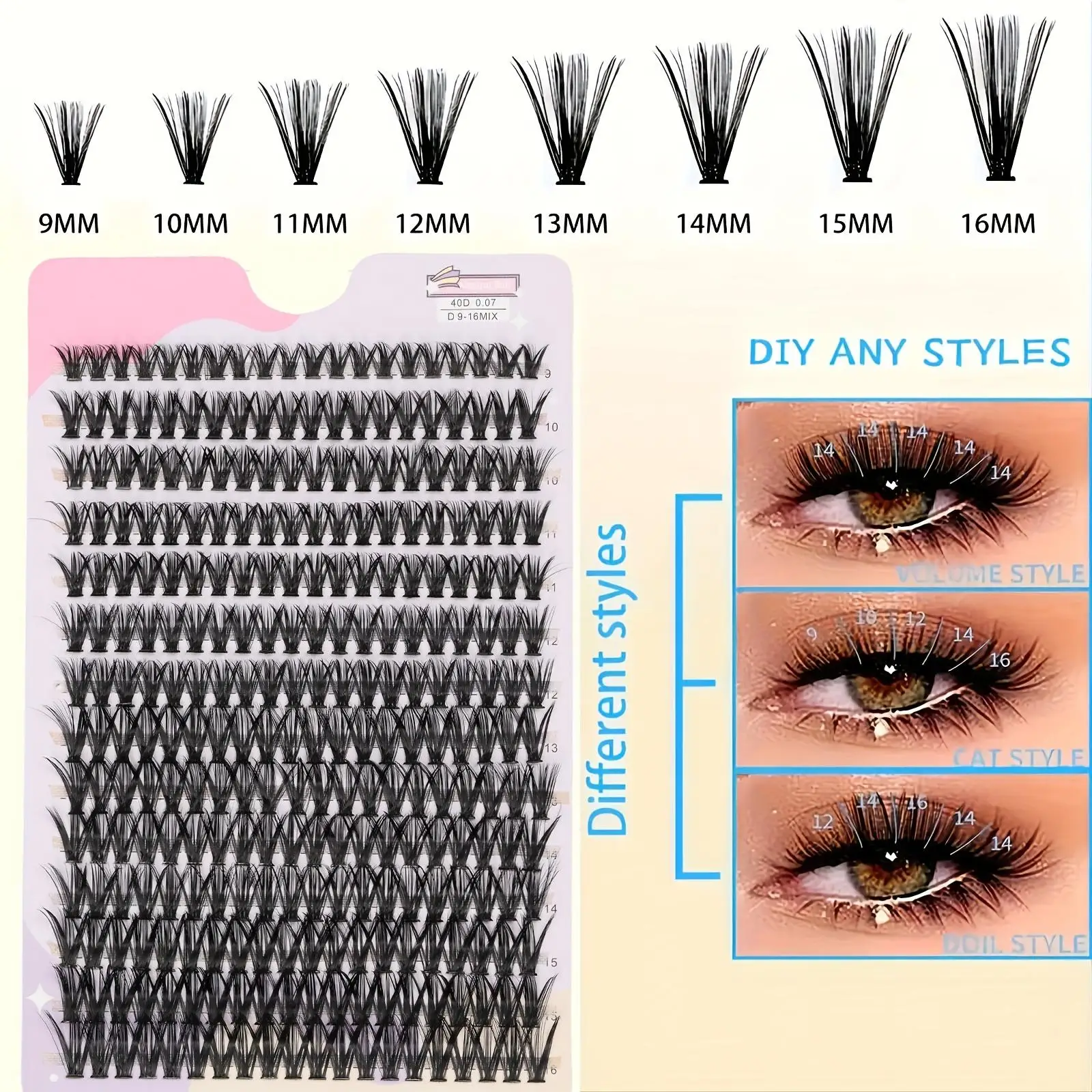 280 pz 40D 9-16mm Mix D capelli ricci cluster occhio nero occhio personale nero morbido naturale ciglia finte personali FAI DA TE ciglia