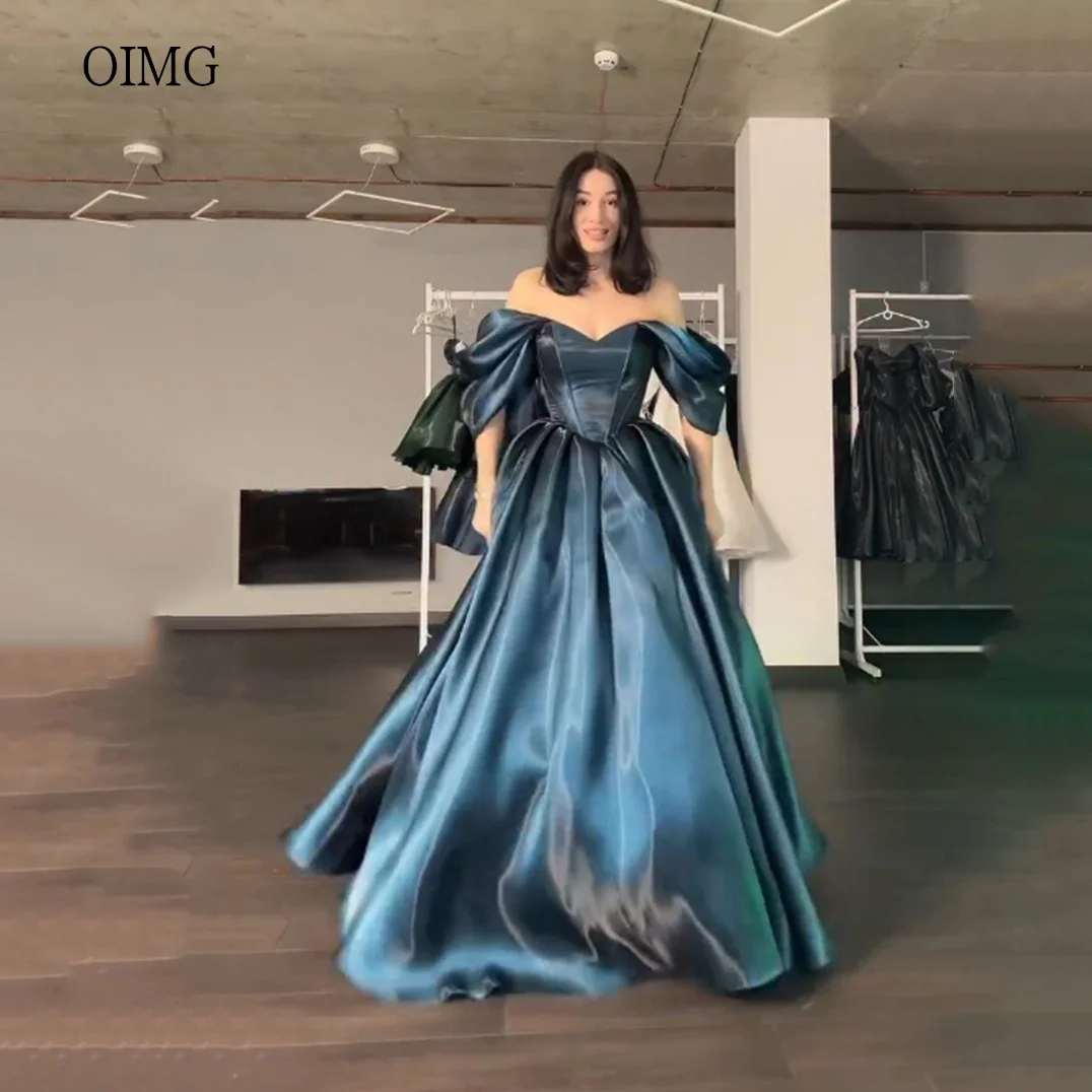 

OIMG Luxurious Iridescent A Line Prom Gowns Off The Shoulder Party Gown Floor Length Evening Dress vestidos de gala Customized