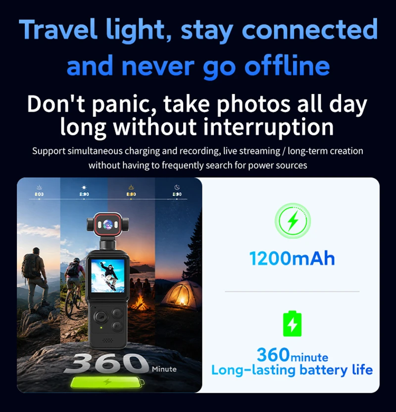 D2 Kabellose HD-Handheld-Actionkamera mit AP-Hotspot-Verbindung für Fahrrad-Vlogs, Nachtsicht-DVR, Miniatur-Camcorder – Detail 4