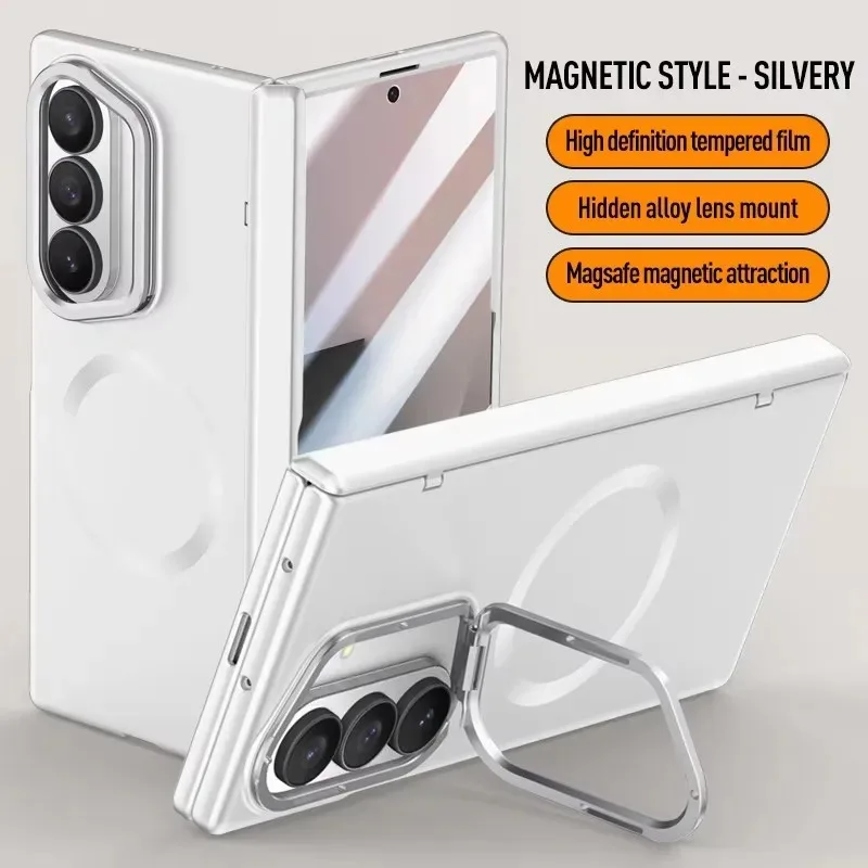For Samsung Galaxy Z Fold 7 5 6 With Tempered Glass Wireless Charging Shockproof Cover Magnetic Hinged Holder phone case