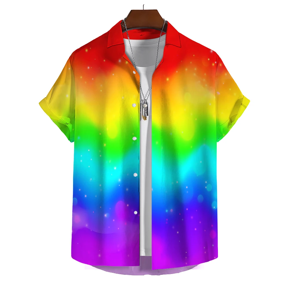 Hawaii hemd Herren kurz ärmel ige Sommer Strand Stil Hemd lässige und bequeme Kleidung 3d gedruckt Regenbogen muster Kleidung