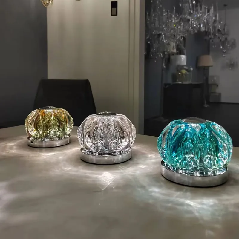 Modern luxury colored crystal glass LED desk lamp AC eye protection high-quality decorative night light, suitable