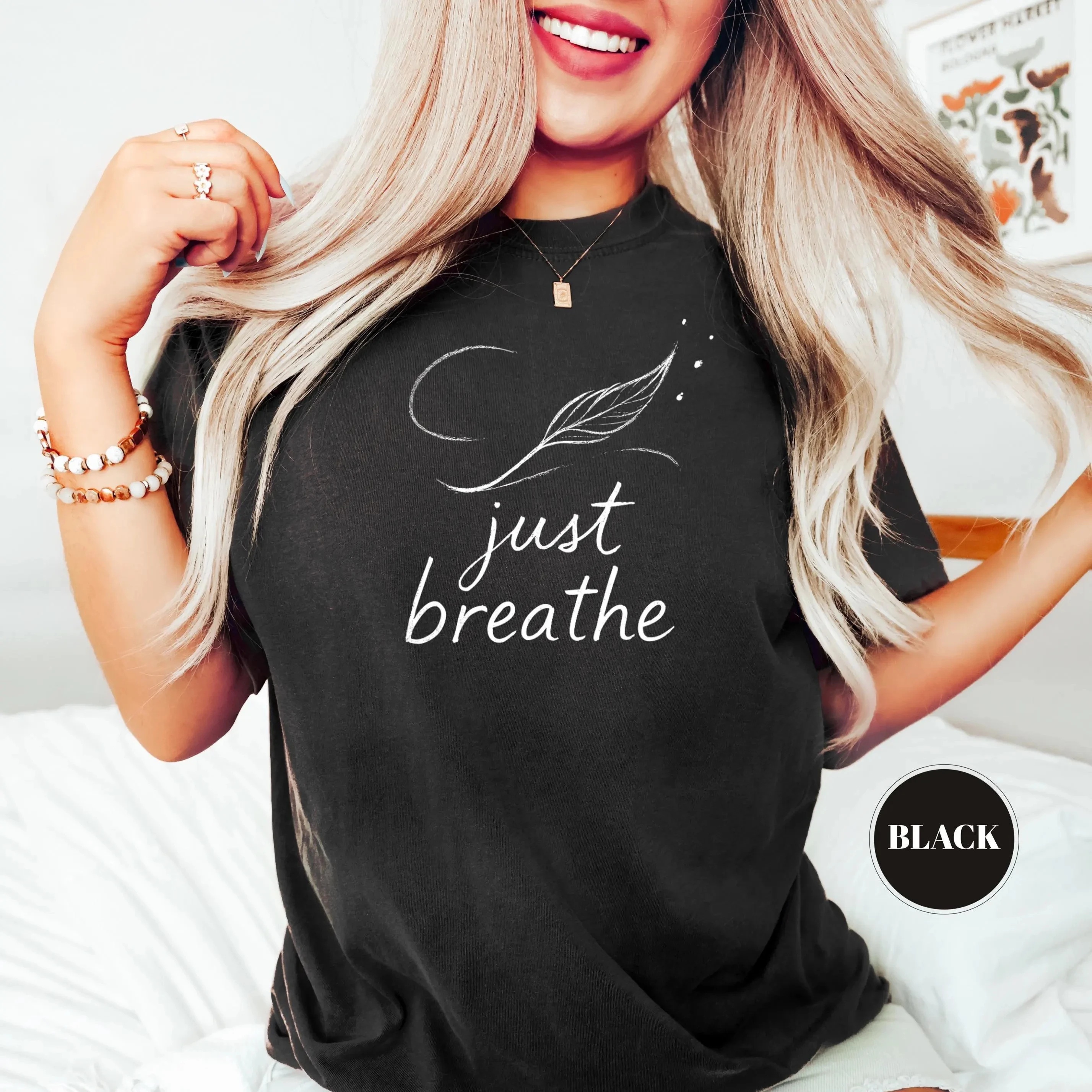 

Женская футболка больших размеров Just Breathe из чистого хлопка: дышащая, стильная, универсальная, в уличном стиле, оверсайз