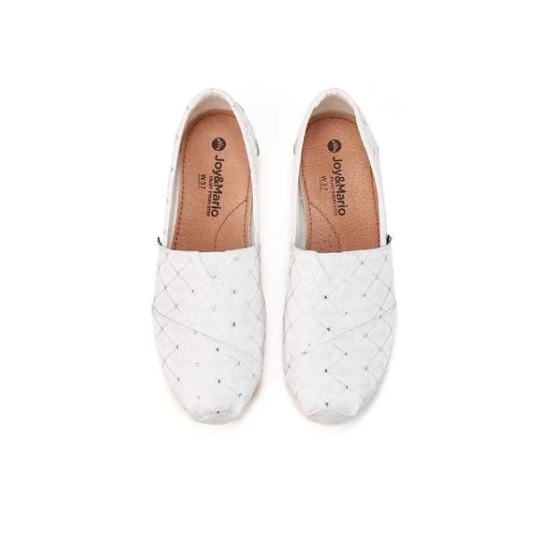 J&M Lady Flats 2025 Fashion Women Loafers Summer Cloth Shoes Rubber Soft Sole Slip-On Casual Shoes White Sneaker