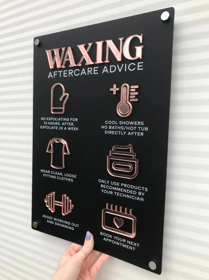 Custom Advice Acrylic Waxing Aftercare Sign A3 Size SPA Beauty Salon sign Aesthetics Decor 3D Perspex Wall Sign
