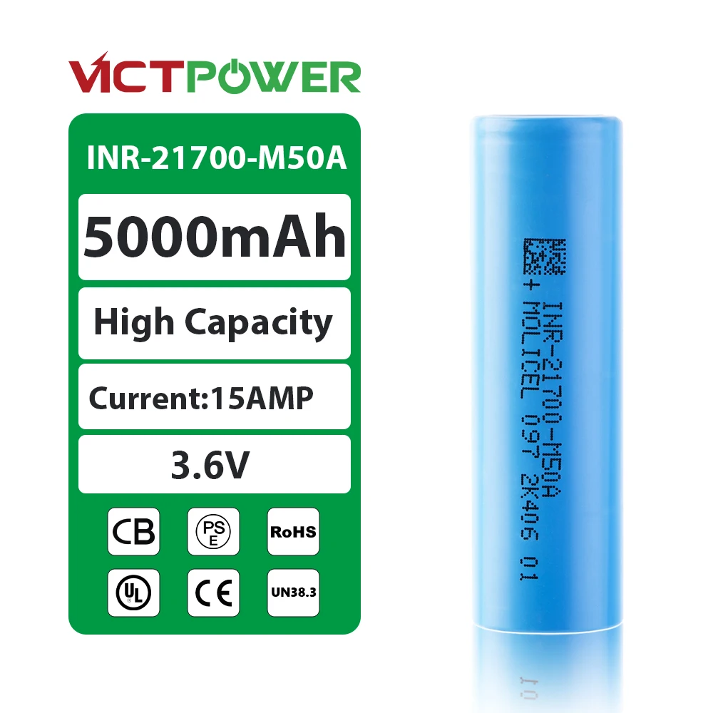High Rate 20A MOLICEL INR21700-M50A M50A M50lt Cylindrical 3.6V Lithium Ion 3.7v 5000mAh INR21700 Li Ion 21700 Battery Cells