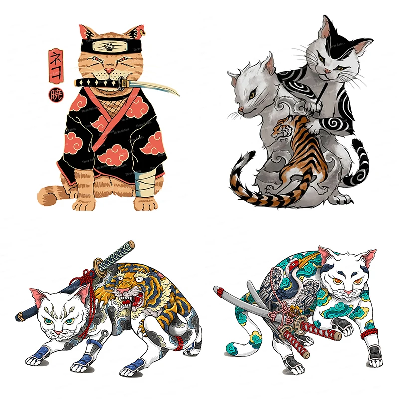 

M1038# Cool Japan Samurai Cat Neko Kitty Car Sticker Waterproof Decal Funny Car Accessories Pegatinas Para Coches