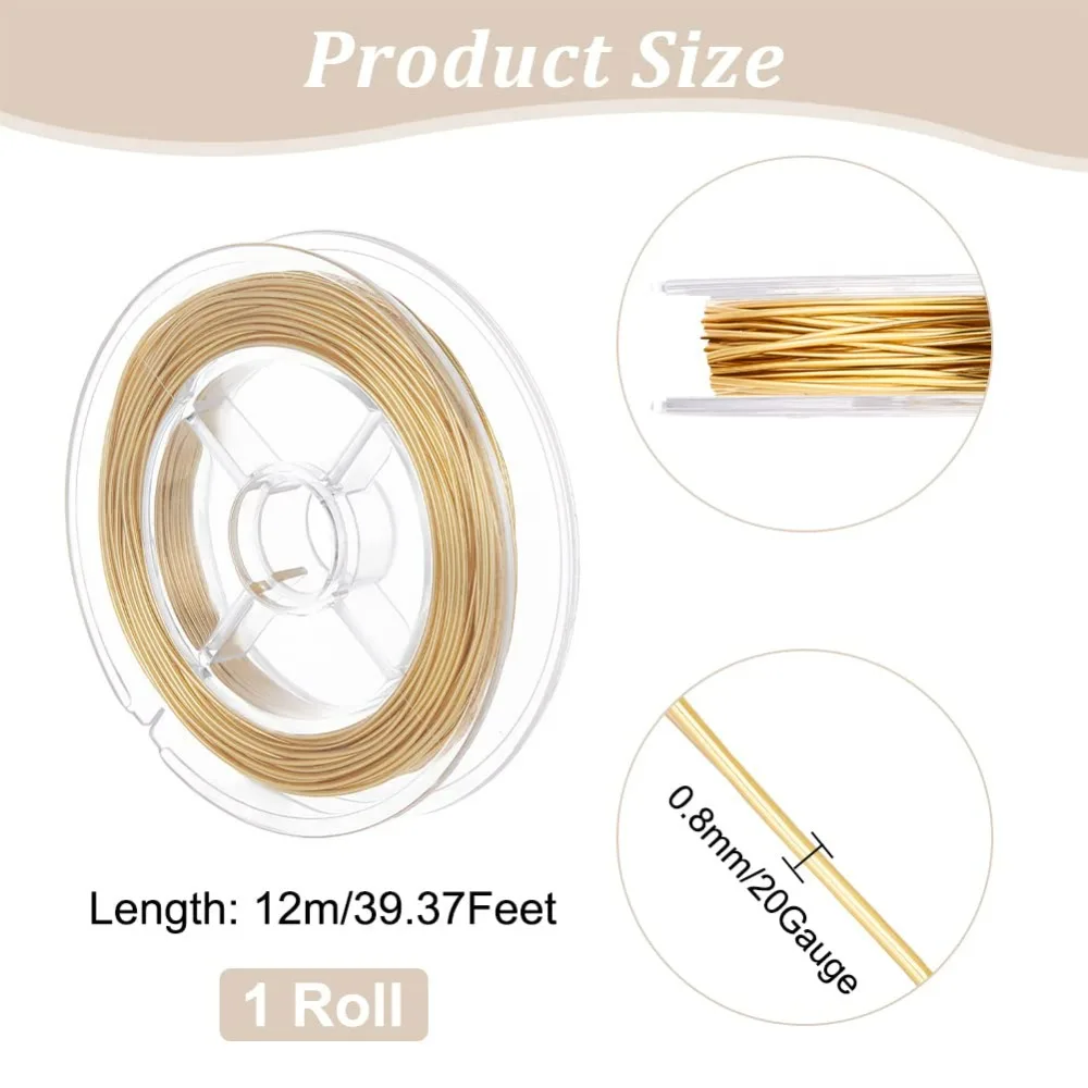 39ft 20 Gauge Real 14K Gold Plated Copper Wire, Golden Copper Beading Wire for Bracelet Necklace Charm Beading Jewelry Making