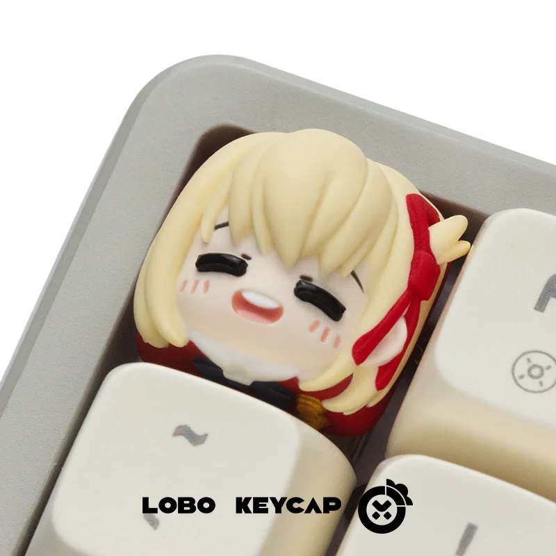 Lycoris Recoil Nishikigi Chisato Keycap Keyboard Mekanis Anime Gaming Cherry R4 Profil Kustom 3D Resin Cross Axis Keycaps