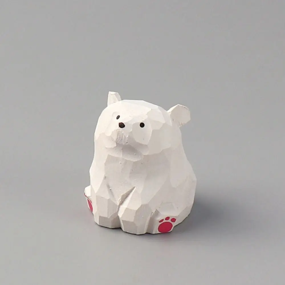 Animal Sculptures Solid Wood Wooden Bear Figurines Hand Carved Cute Polar Bear Ornament Miniature Funny Mini Bear Statue Balcony