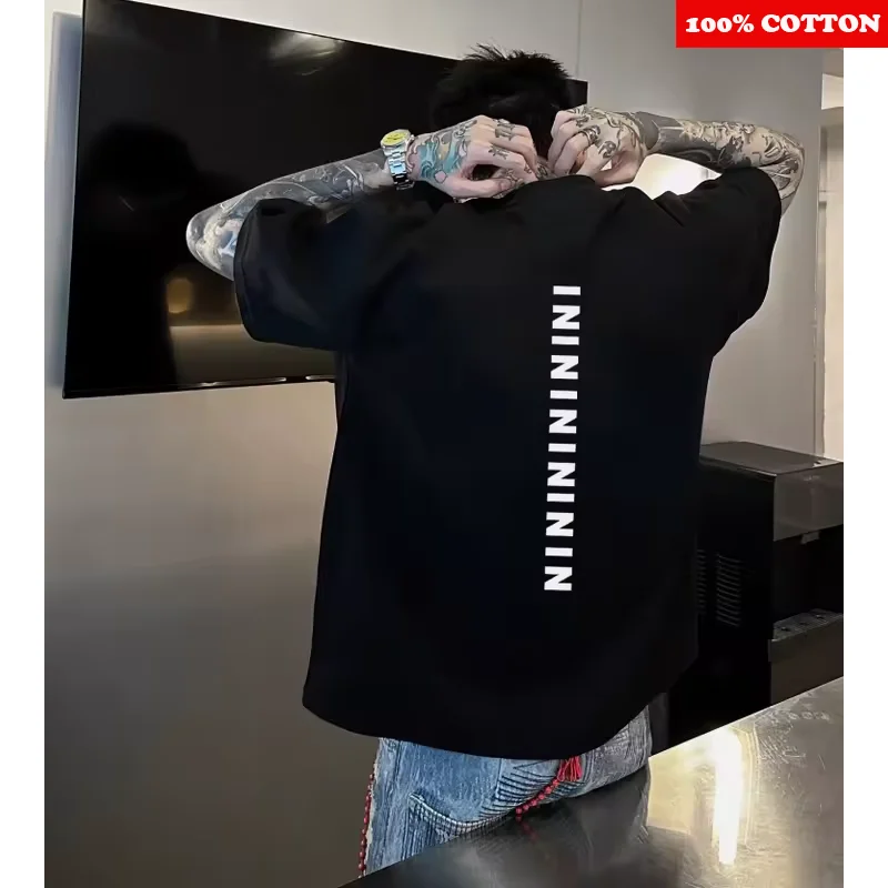 100% Cotton Men's Short sleeve T-shirt Summer New American Style Loose Casual Black T-shirt Hip hop Streetwear Gym Sport top Men