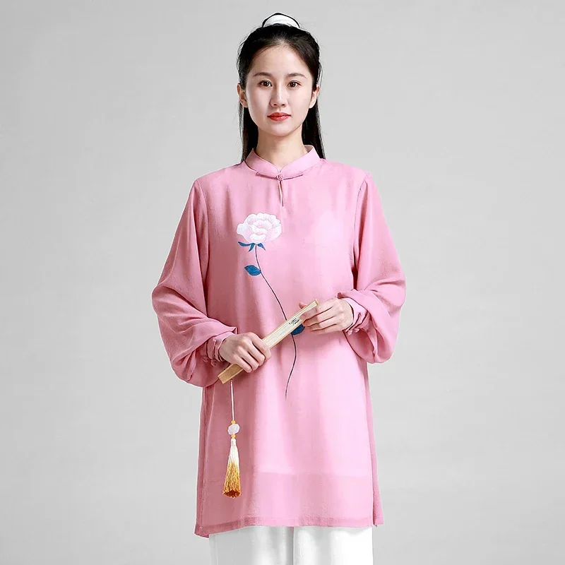 Wushu Clothing Martial Art Uniform Kung Fu Dress Tai Chi Clothes Women Girl Kun Master Hand-painted Pink  New Style