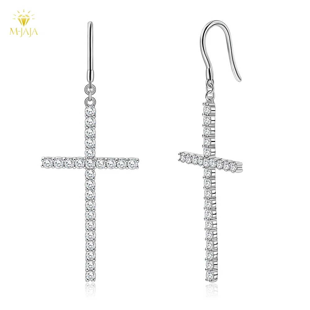 

M-JAJA Stud Earrings 1.8mm Full Moissanite Cross Earrings 925 Sterling Silver Oversize Dangle Diamond Earring Wedding Party Gift