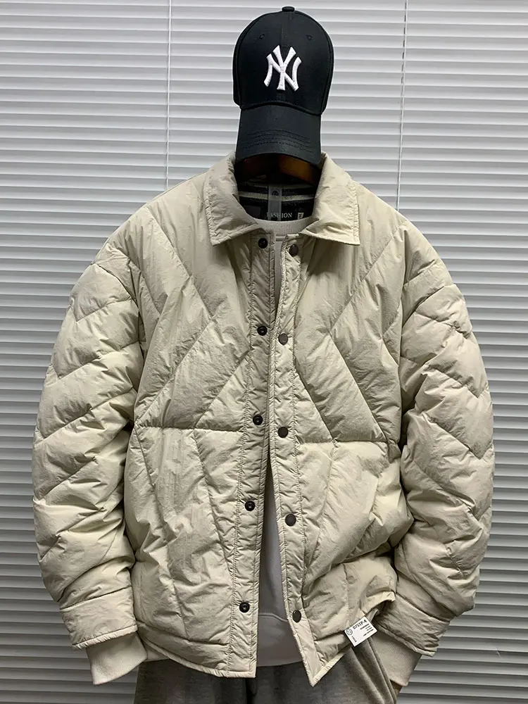 

Retro Hong Kong Sle Lightweight down Jaet Men's Winter New Casual Loose Warm Collar Coat Trendy Youth Polyester Fiber