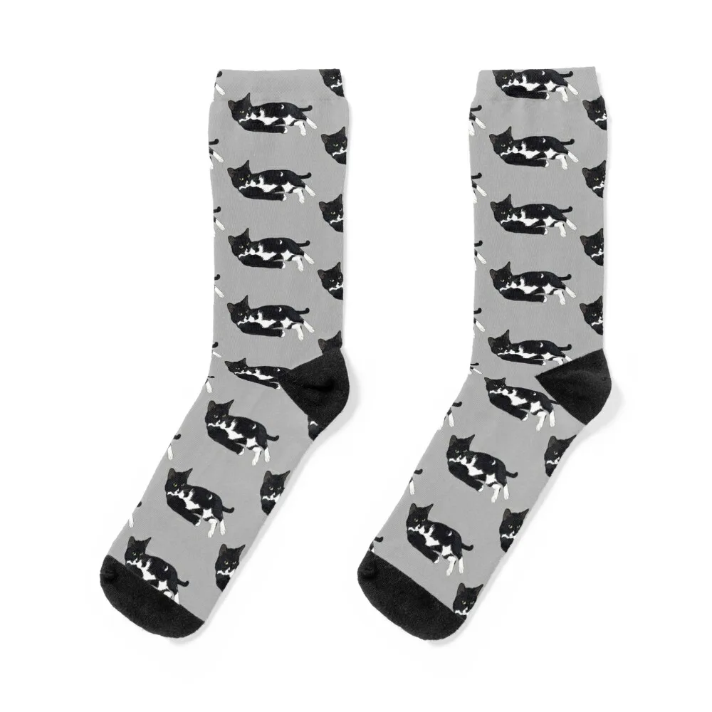 

Tuxedo Cat Lounging Socks kawaii japanese fashion floral fashionable Socks Man Women's