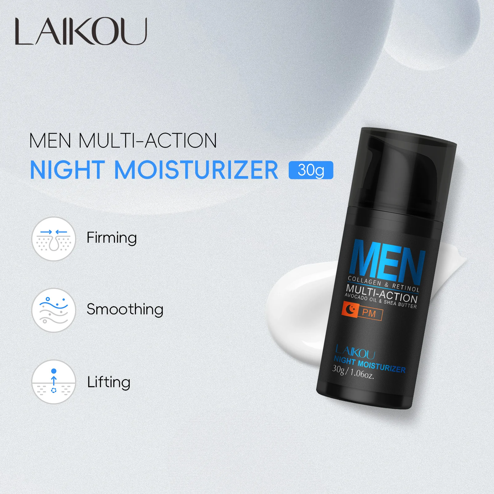 LAIKOU Men Night Cream 30g, Overnight Repair Moisturizing Face Cream for Dry Skin, Anti Aging Firming Hydrating Men Skin Care