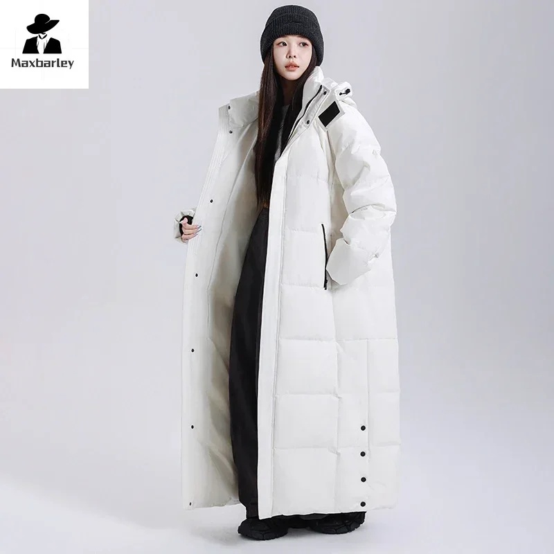 2024 Winter Long Down Jacket Men\'s Women\'s Luxury Lightweight Hooded Goose Down Warm Parka Streetwear Snow Thick Puffer Jacket