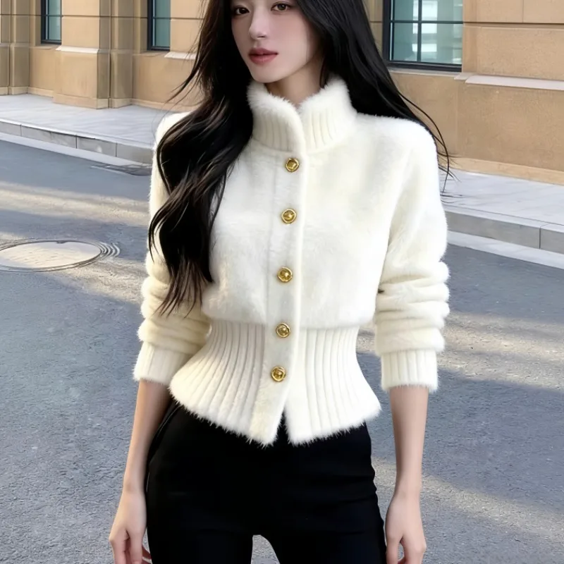 

Элегантное высококачественное зимнее женское вязаное пальто из мягкого плюша с удобной регулировкой талии, универсальная верхняя одежда в стиле Dongda Gate