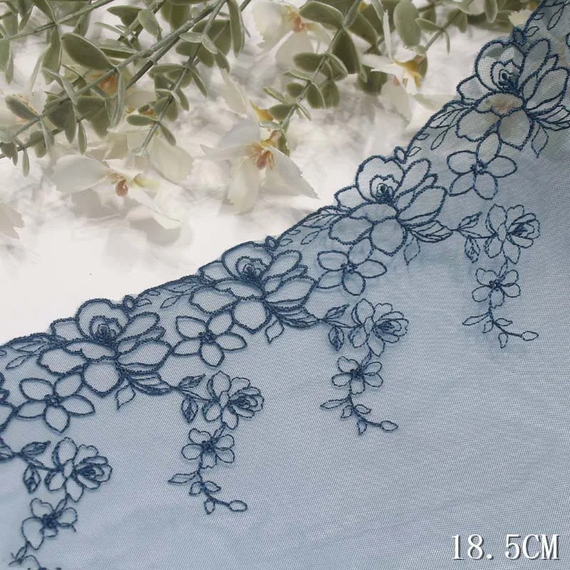 41Yards Blue Embroidered Lace Trim Tulle Mesh Clothes Accessoriesy Lingerie Bra Dress Motif Sewing Handmade DIY