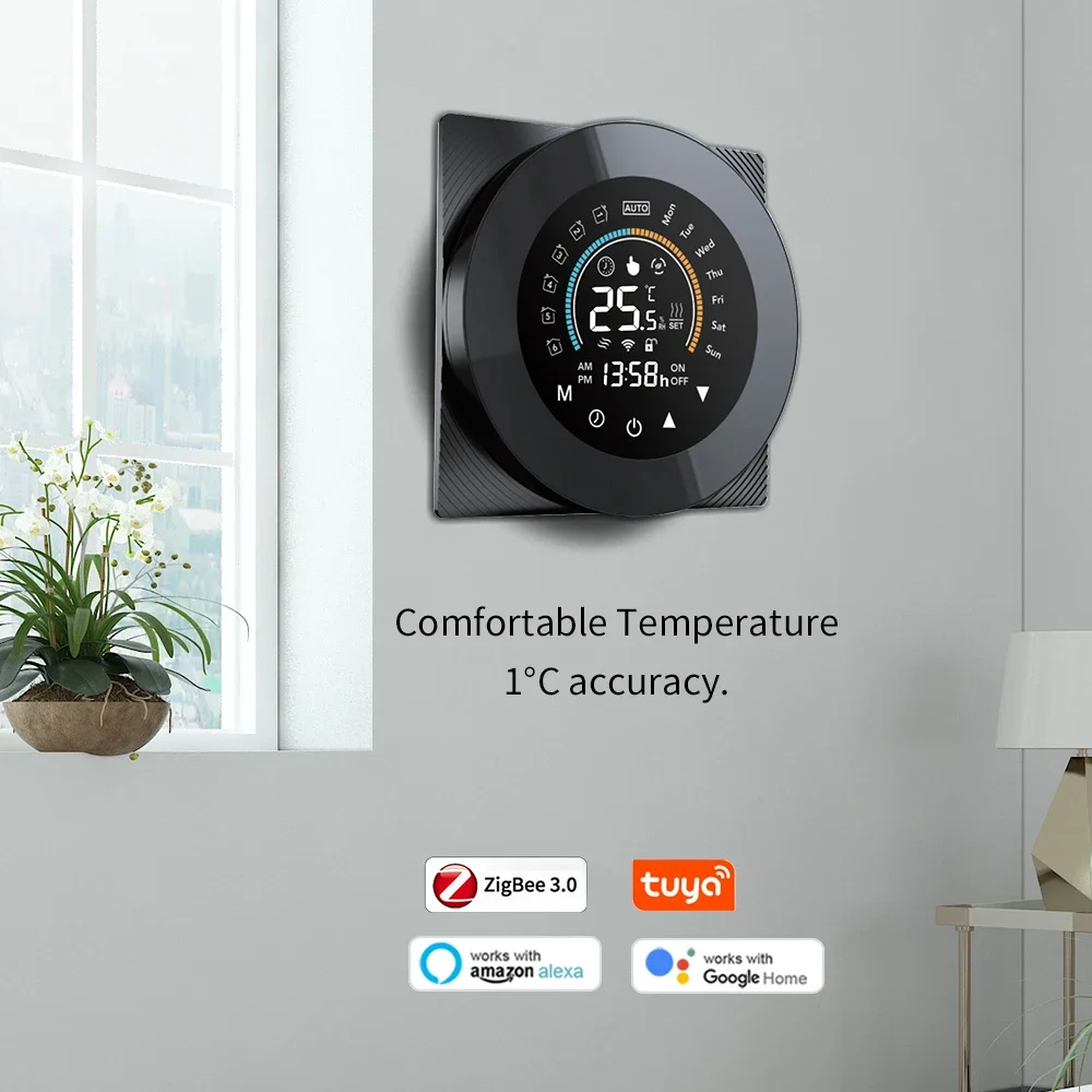 Tuya zigbee3.0 Smart Thermostat Digital Temperature Controller for Water/Gas Boiler Large LCD Display Touch Button Voice Control