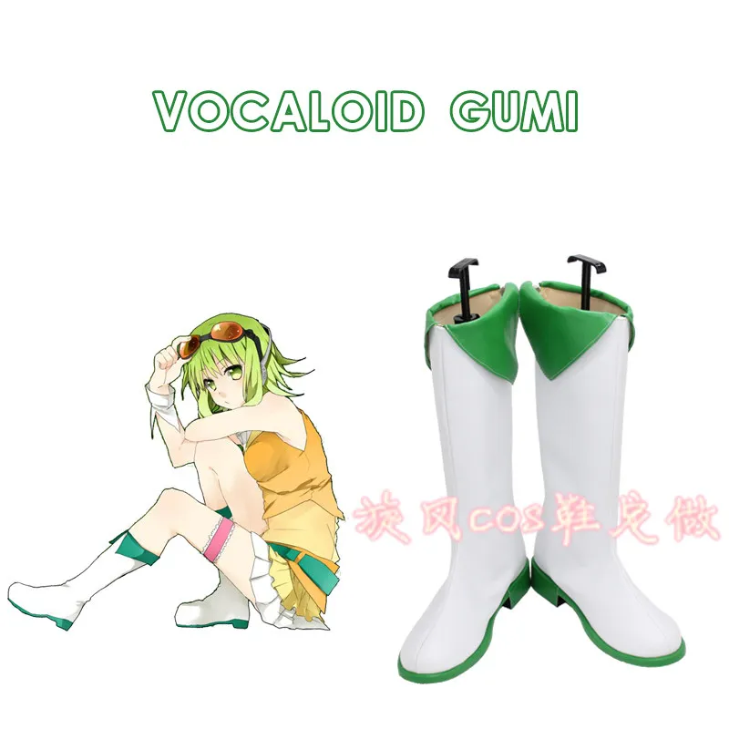 chaussures-de-cosplay-vocaloid-gumi-pour-filles-bottes-gumi-megpoid-costumes-d'halloween-bottes-de-cosplay-blanches-et-vertes-bottes-en-simili-cuir-faites-a-la-main
