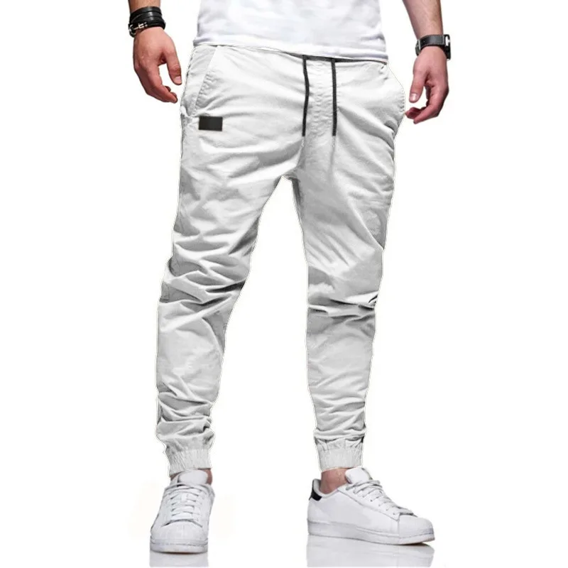 Pantalones Cargo de Color sólido para hombre, pantalón informal, peto atado a los pies, novedad