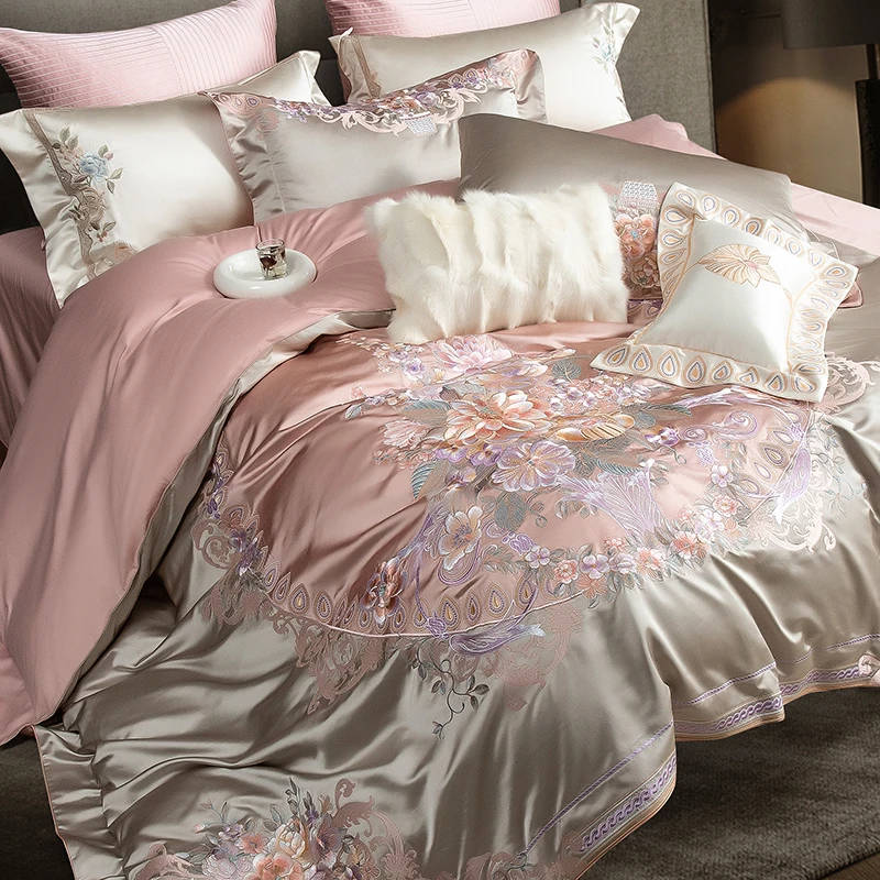 

4/6/9Pcs Gorgeous Flowers Embroidery European Palace Style Bedding Set Brocade Egyptian Cotton Duvet Cover Bed Sheet Pillowcase