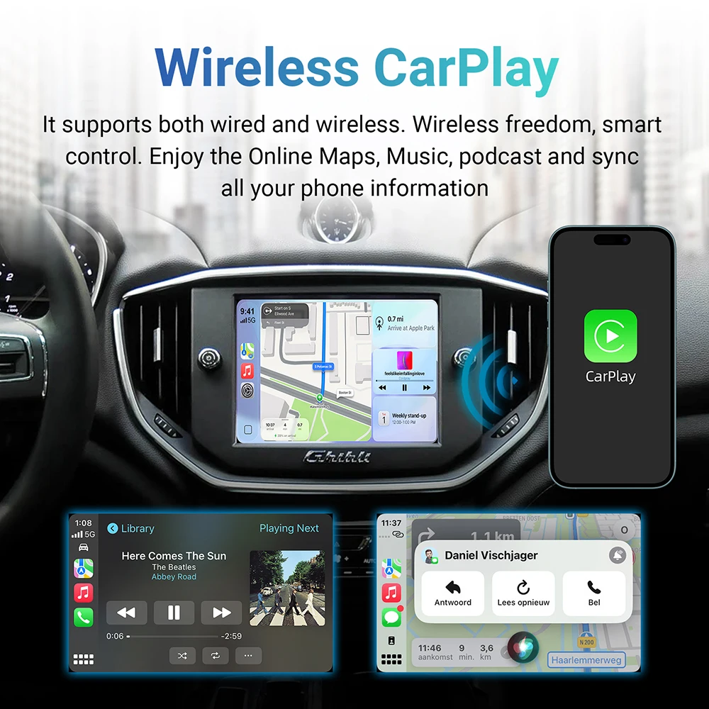 صندوق فك التشفير اللاسلكي CarPlay Android Auto لواجهة Maserati Quattroporte Ghibli CarPlay