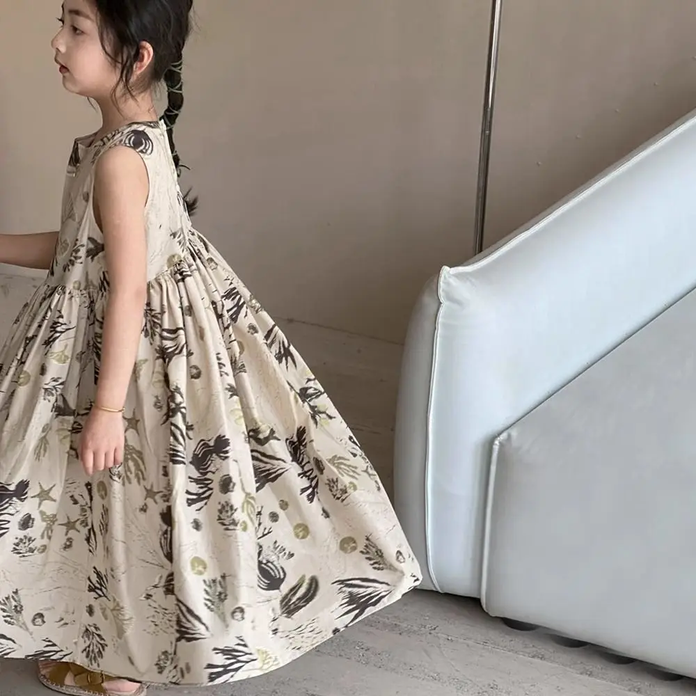 Girls Casual Dresses Floral Print Sleeveless Dress Flower Girl Dresses Kids Clothes for Girls 3 To 7 Years Toddler Girl Clothes